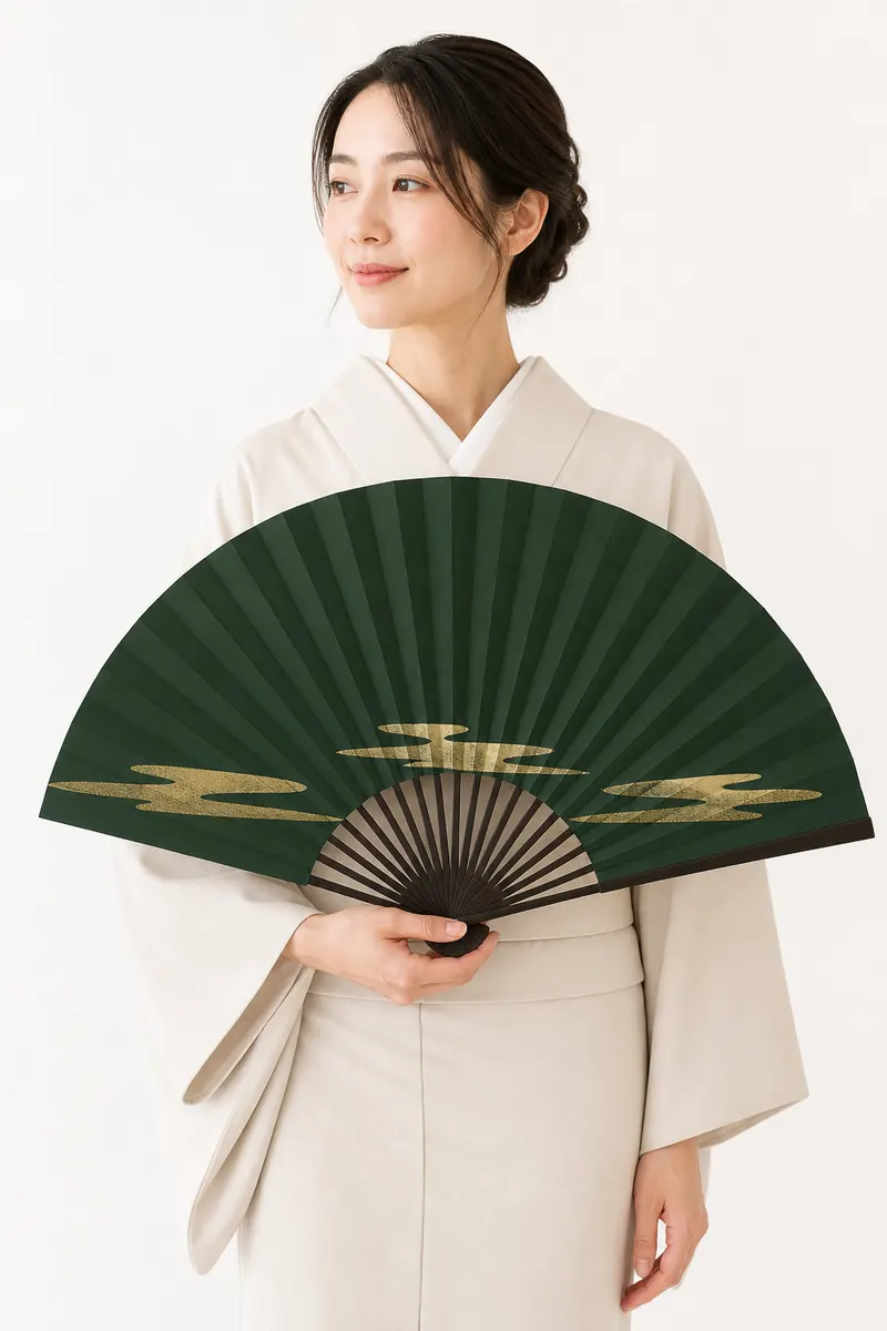 深緑 金霞扇子