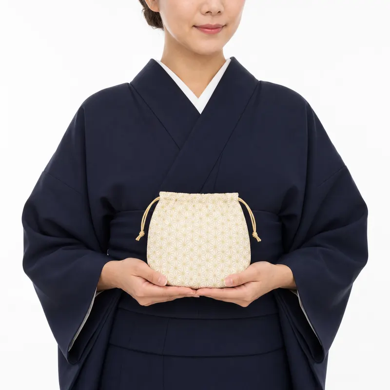 白金 麻の葉ミニ巾着