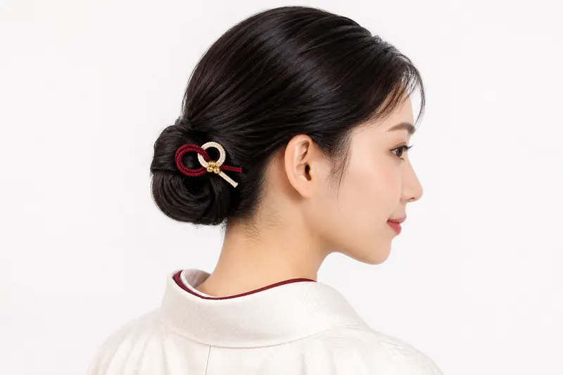 紅白 組紐髪飾り