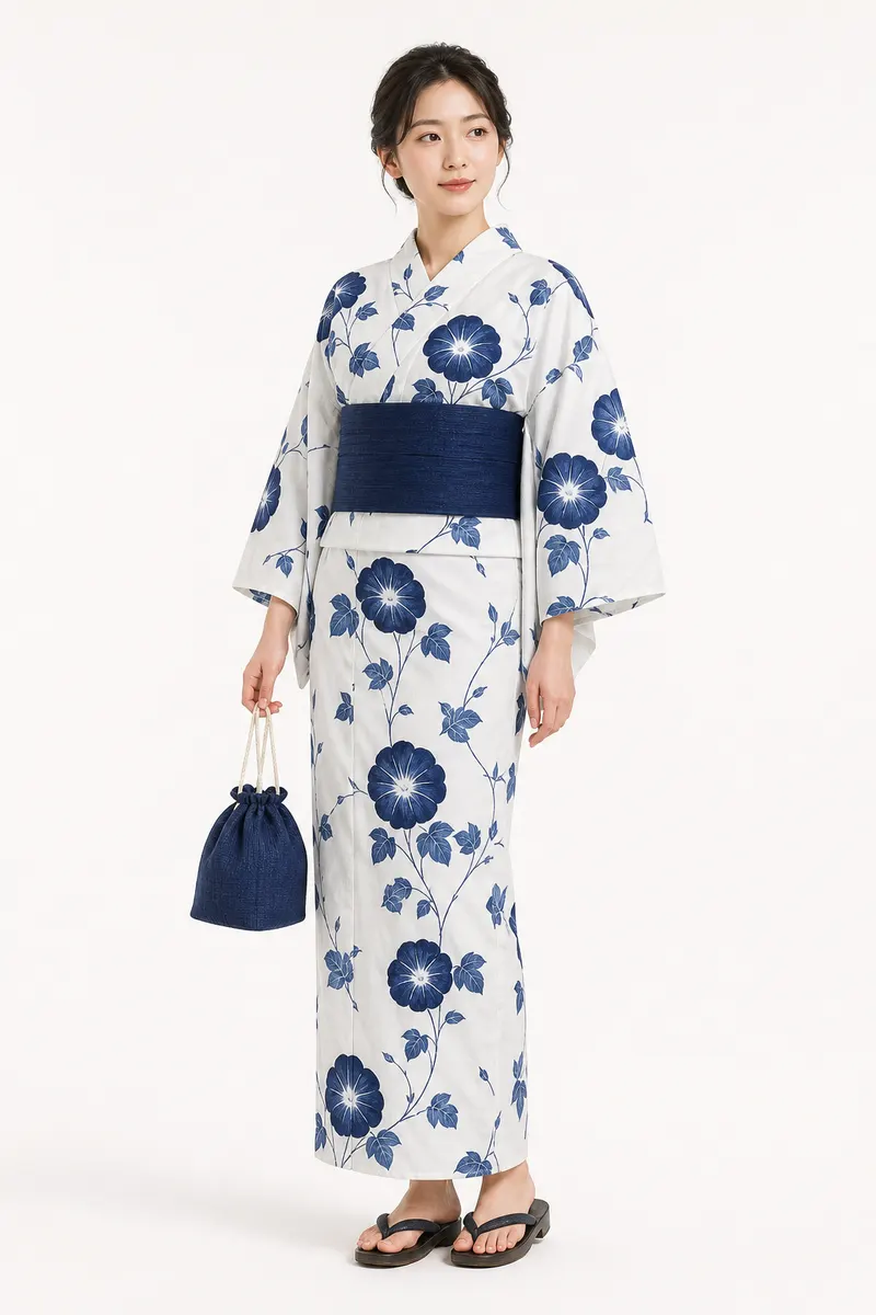 白藍 朝顔浴衣フルセット
