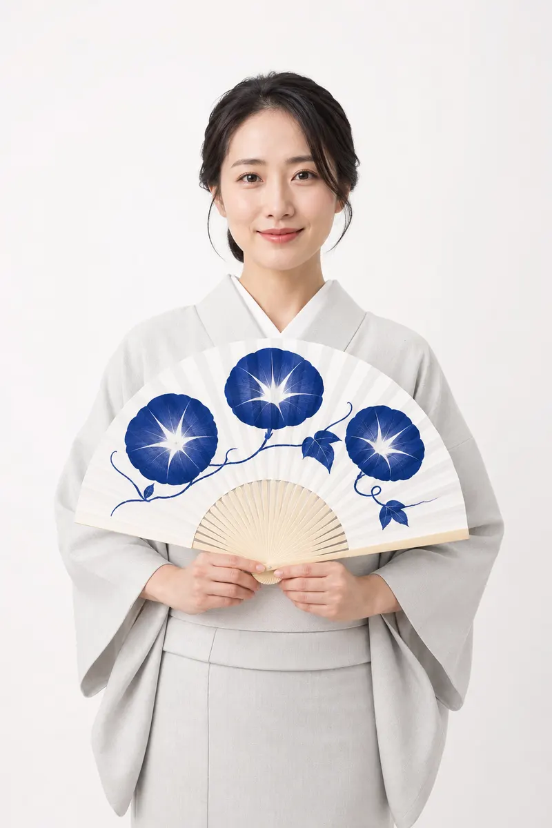 白藍 朝顔扇子