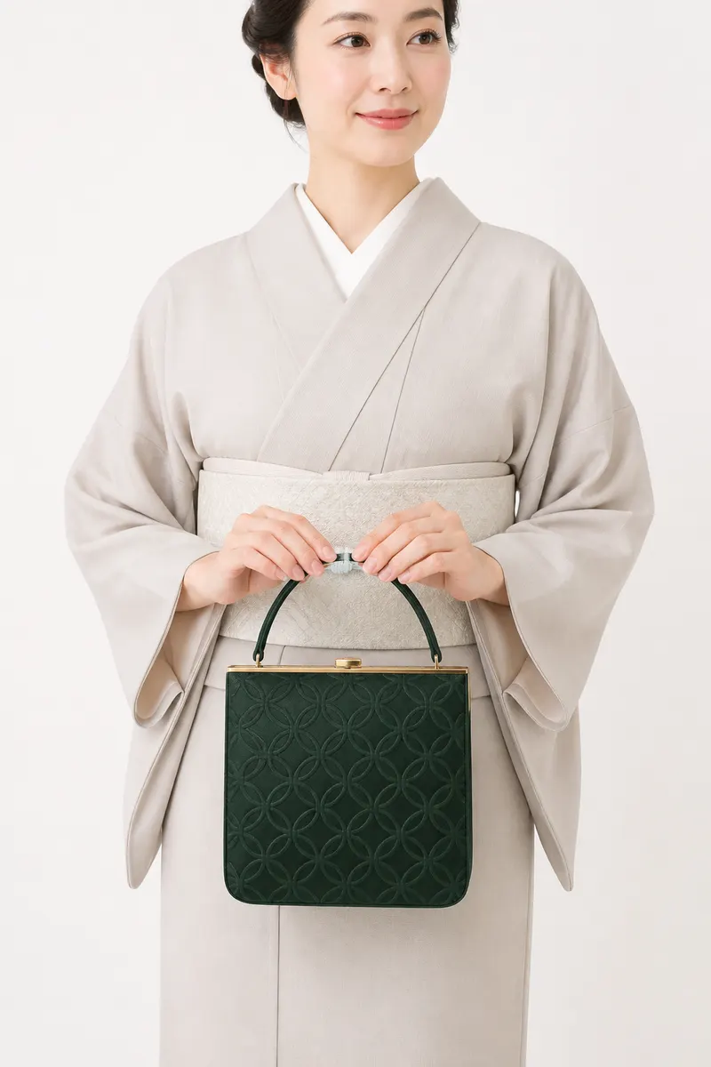 深緑 七宝和装バッグ